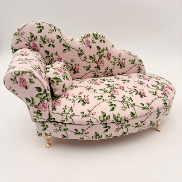 Other - Pink Floral Rose Chaise Lounge Jewelry Box Miniature Sofa Mirror Ring Storage